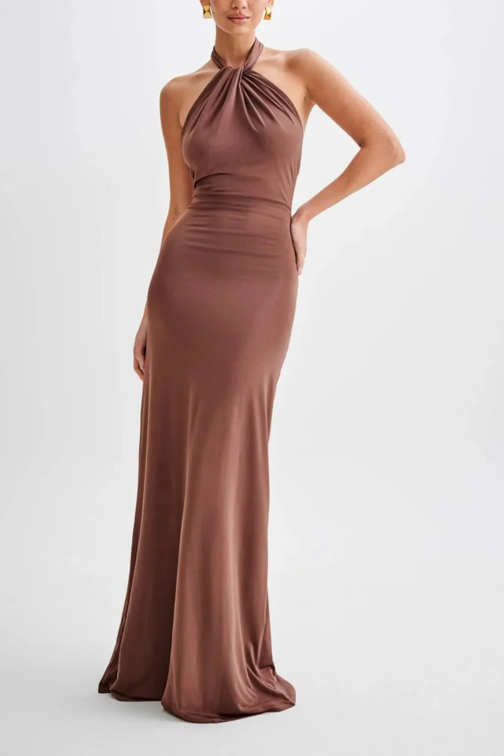 Celeste | Women Halter Neck Twisted Knot Open Back Bodycon Wedding Guest Maxi Dress - Image 9