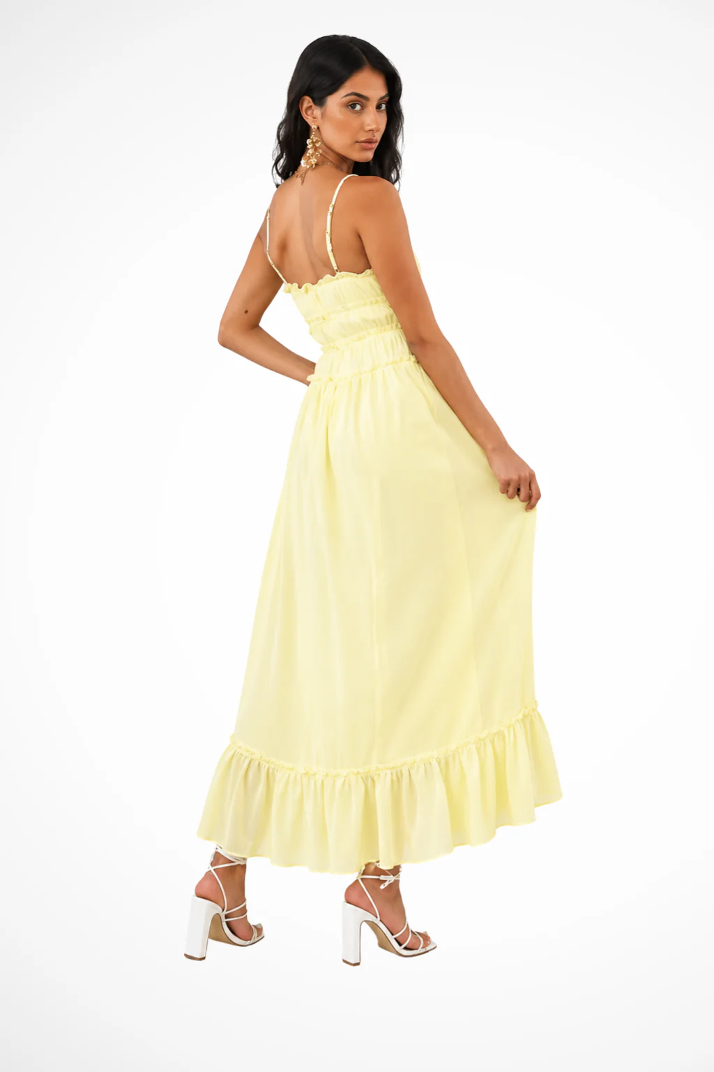 Celestine | Women Strappy Ruffle Tie Front Tiered Wedding Guest Maxi Dress - Image 2