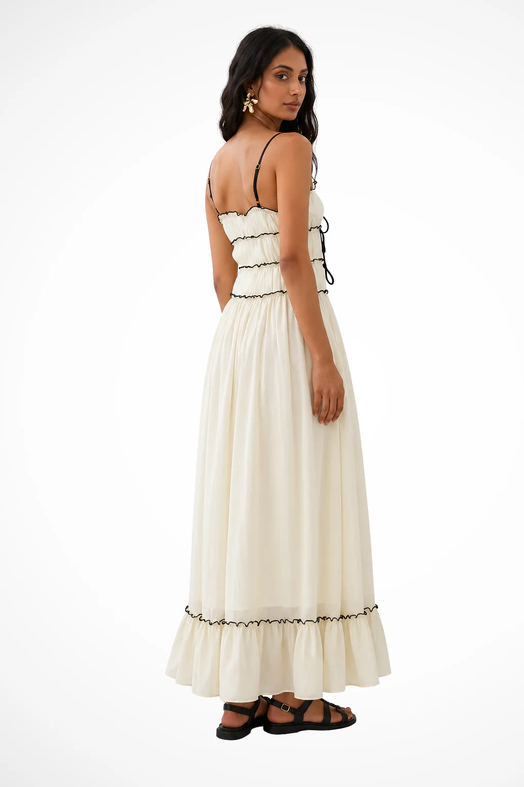 Celestine | Women Strappy Ruffle Tie Front Tiered Wedding Guest Maxi Dress - Image 5