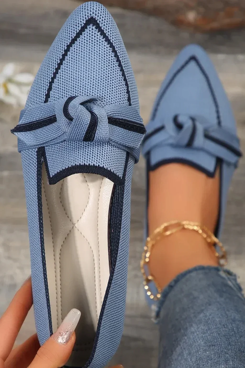 Celina | Women Pointed Toe Knit Bow Detail Ballet Flats - Image 10