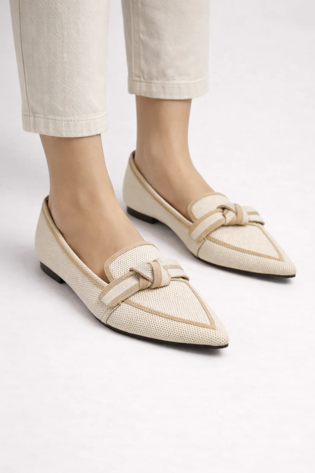Celina | Women Pointed Toe Knit Bow Detail Ballet Flats - Image 13