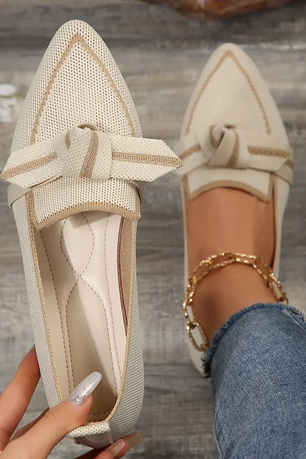 Celina | Women Pointed Toe Knit Bow Detail Ballet Flats - Image 14