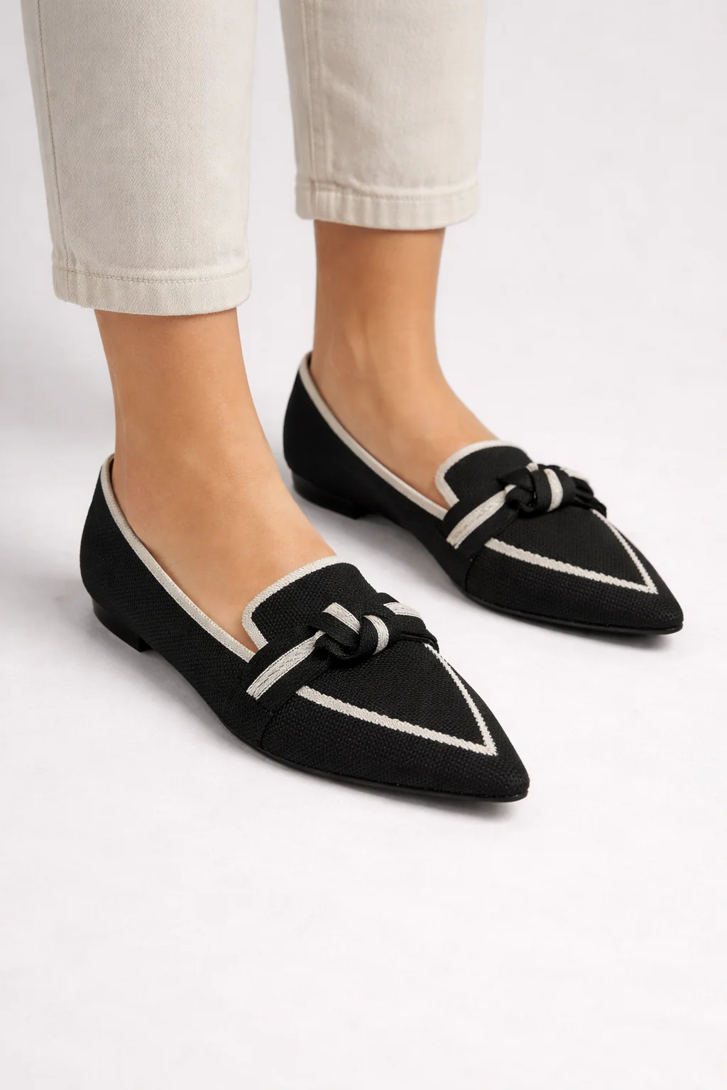Celina | Women Pointed Toe Knit Bow Detail Ballet Flats - Image 3