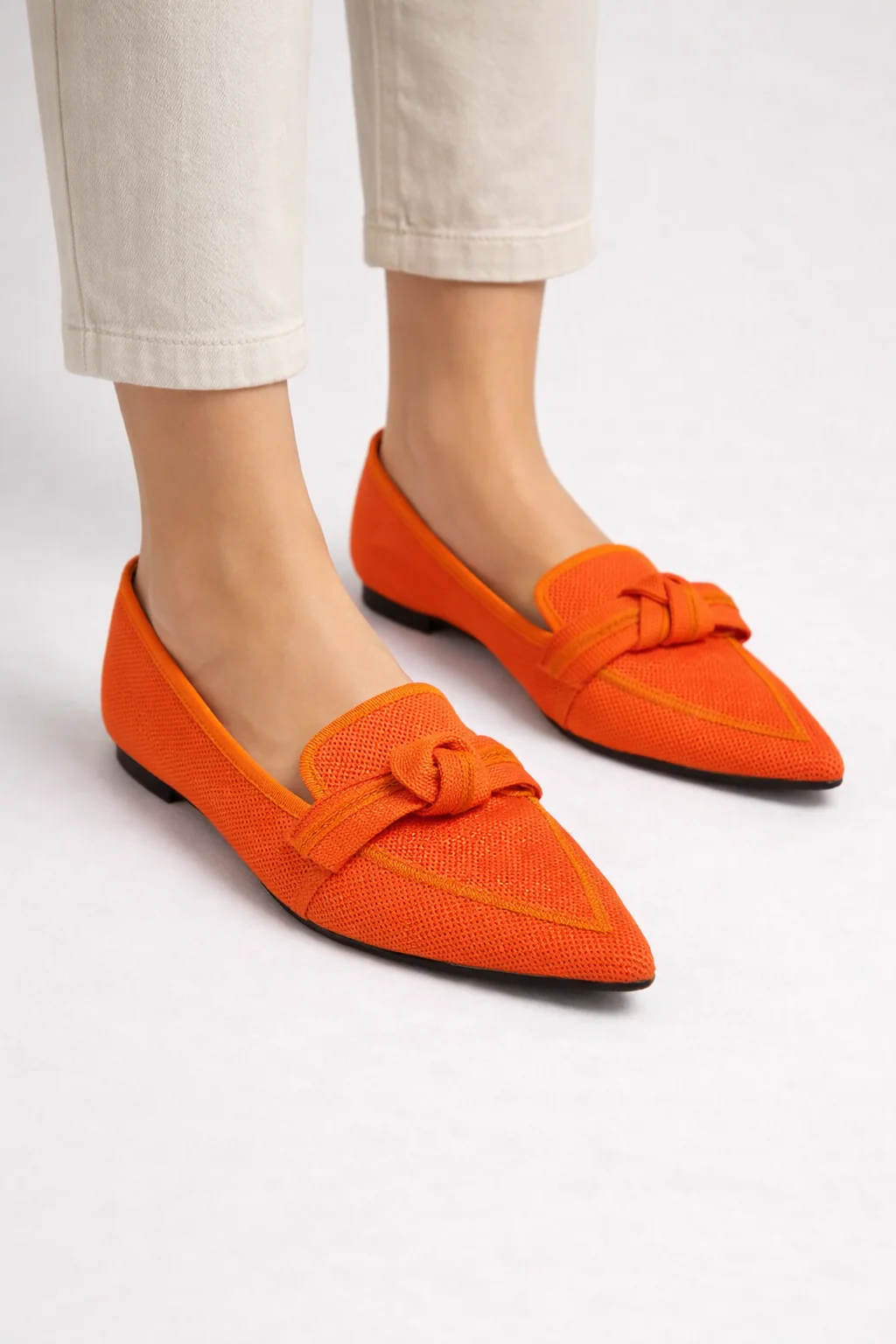 Celina | Women Pointed Toe Knit Bow Detail Ballet Flats - Image 5