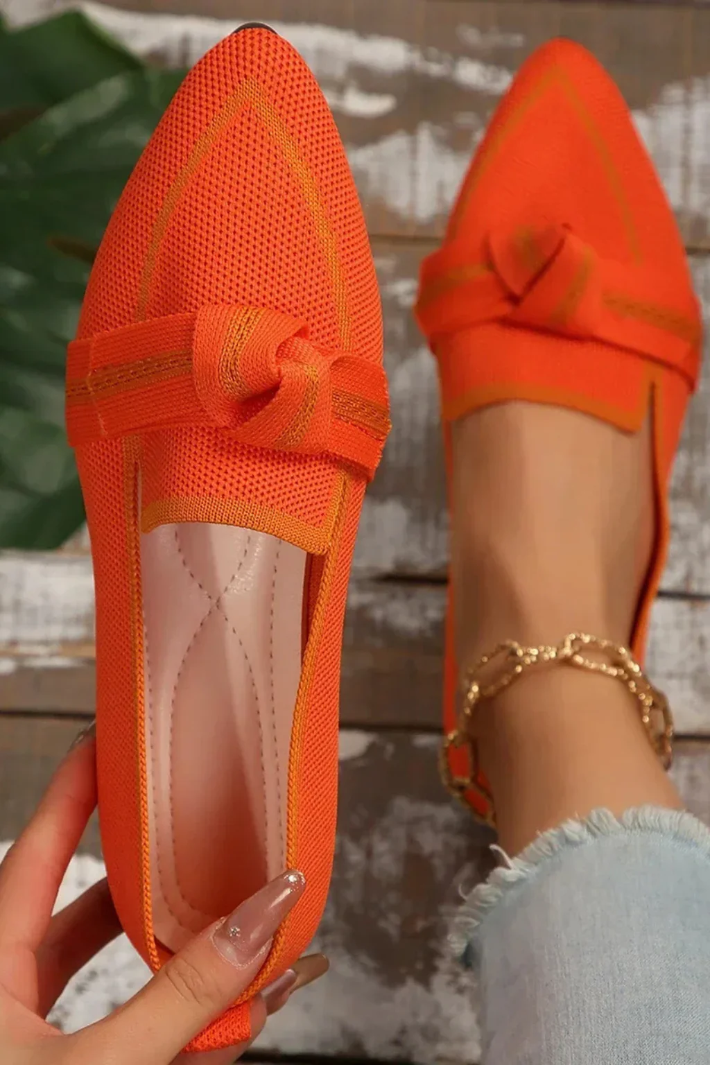 Celina | Women Pointed Toe Knit Bow Detail Ballet Flats - Image 6