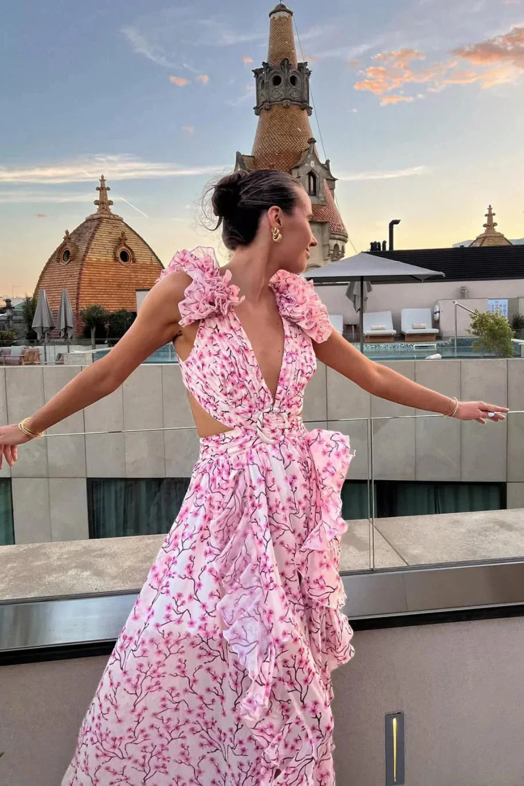 Clemence | Women V Neck Floral Ruffle Wedding Guest Maxi Dress - Image 3
