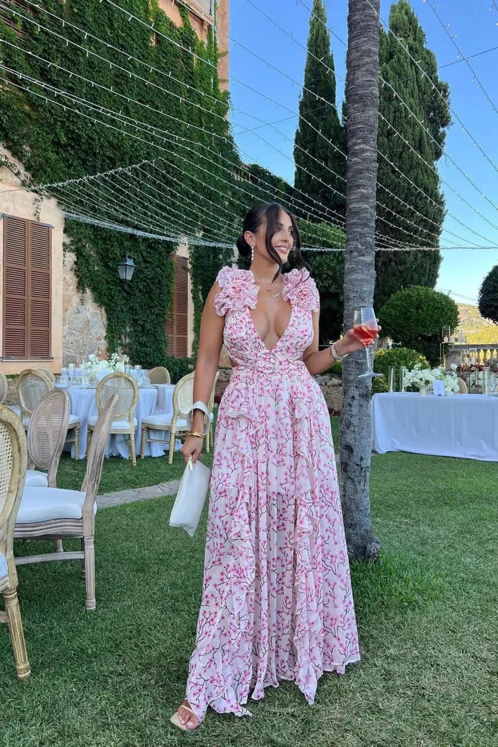 Clemence | Women V Neck Floral Ruffle Wedding Guest Maxi Dress - Image 4