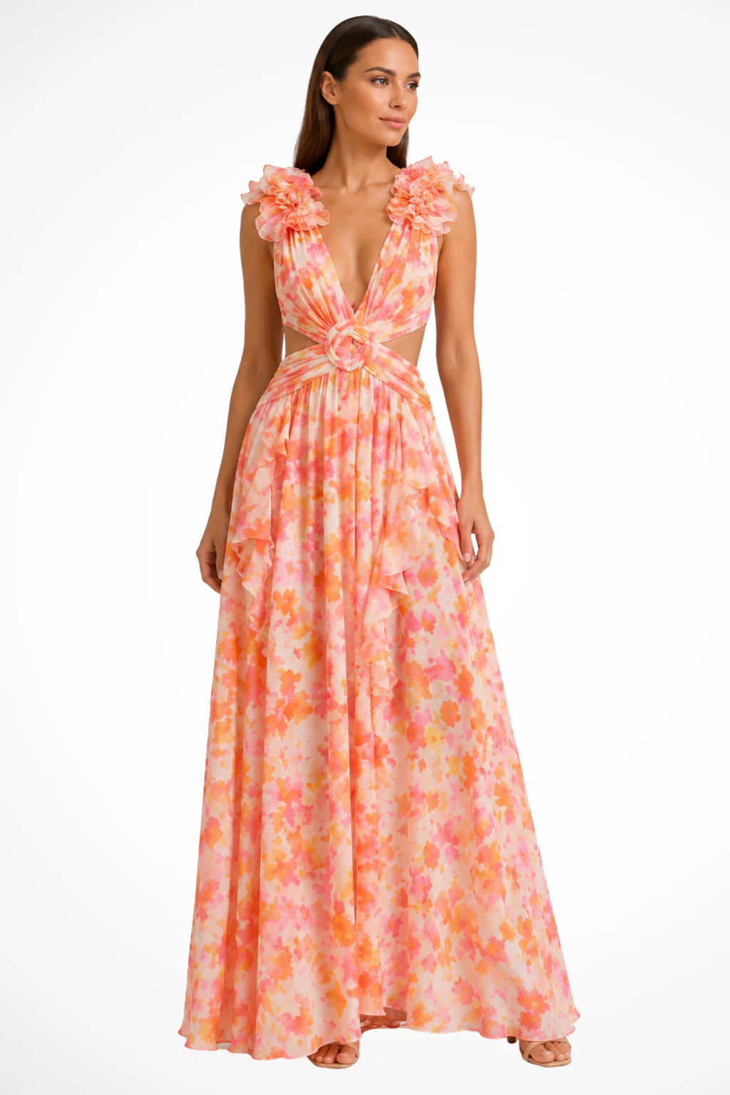 Clemence | Women V Neck Floral Ruffle Wedding Guest Maxi Dress - Image 5