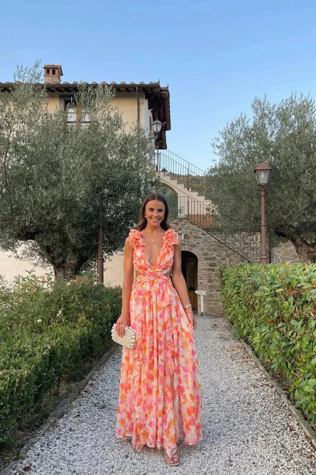 Clemence | Women V Neck Floral Ruffle Wedding Guest Maxi Dress - Image 6