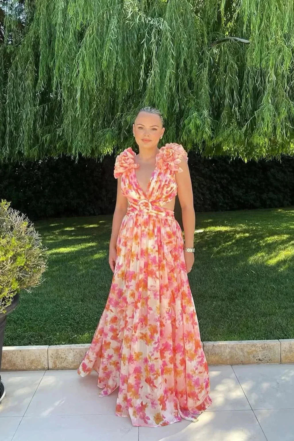Clemence | Women V Neck Floral Ruffle Wedding Guest Maxi Dress - Image 7
