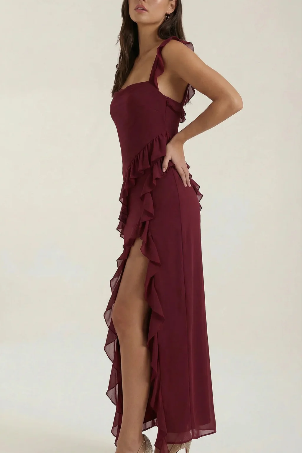 Clementine | Women Chiffon Ruffle Graduation Dress with Side Slit - Image 14