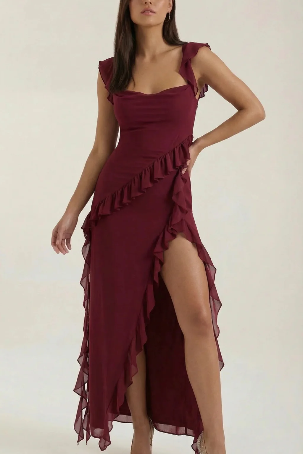 Clementine | Women Chiffon Ruffle Graduation Dress with Side Slit - Image 15