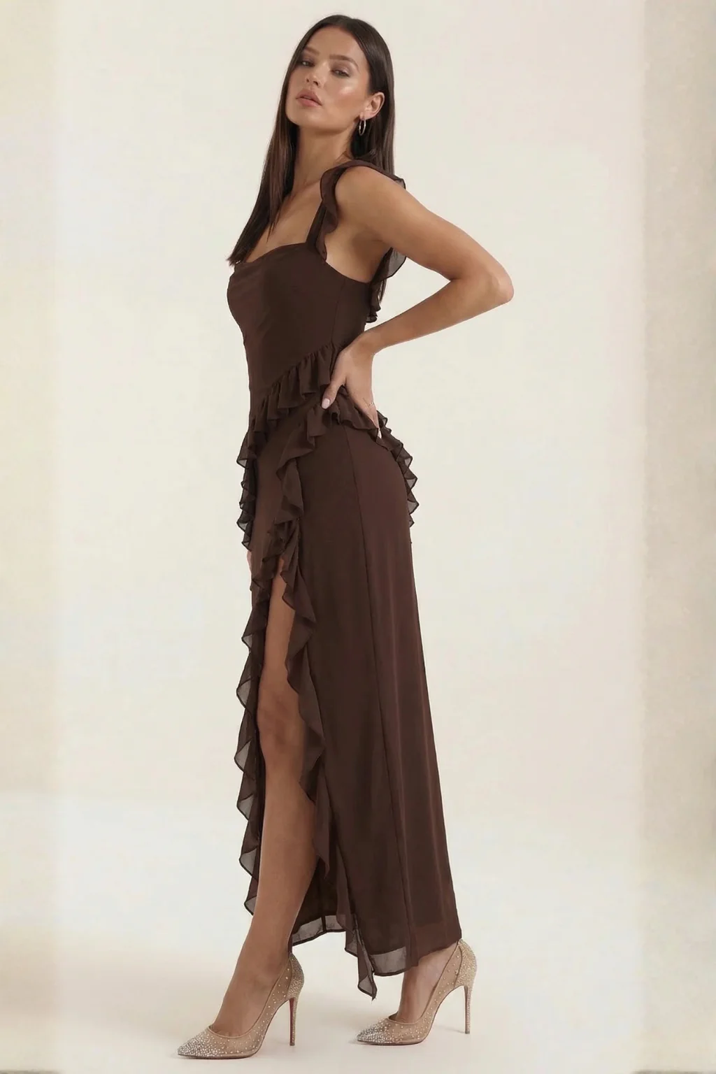 Clementine | Women Chiffon Ruffle Graduation Dress with Side Slit - Image 3