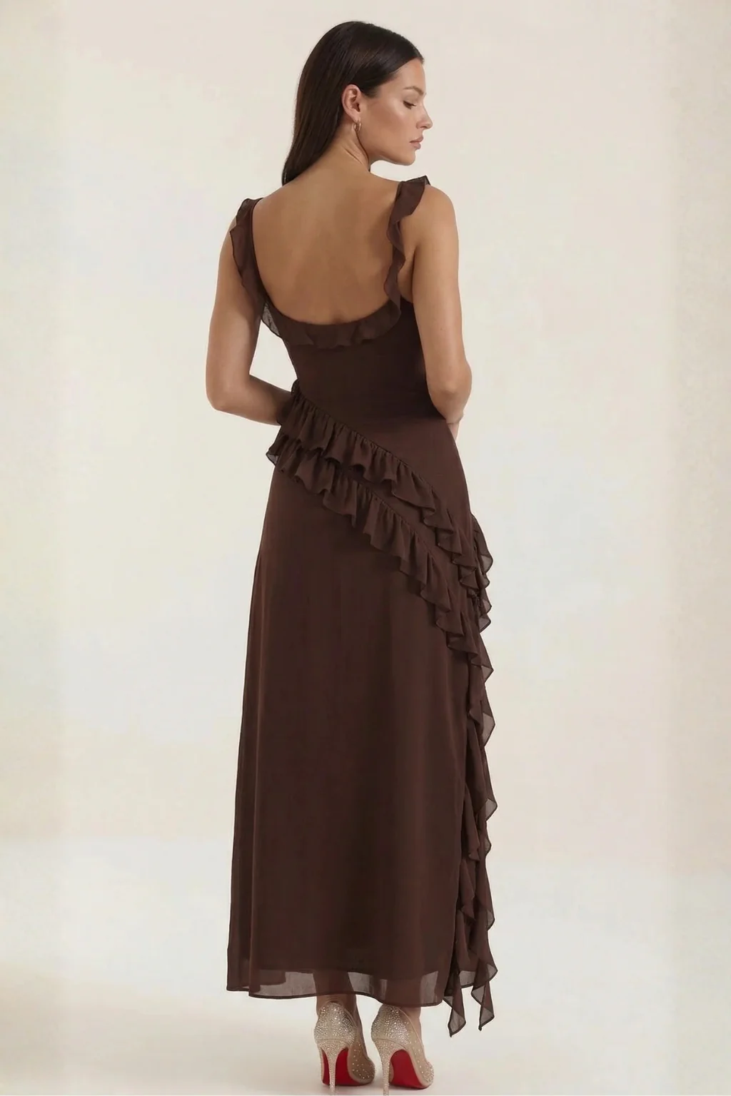 Clementine | Women Chiffon Ruffle Graduation Dress with Side Slit - Image 4