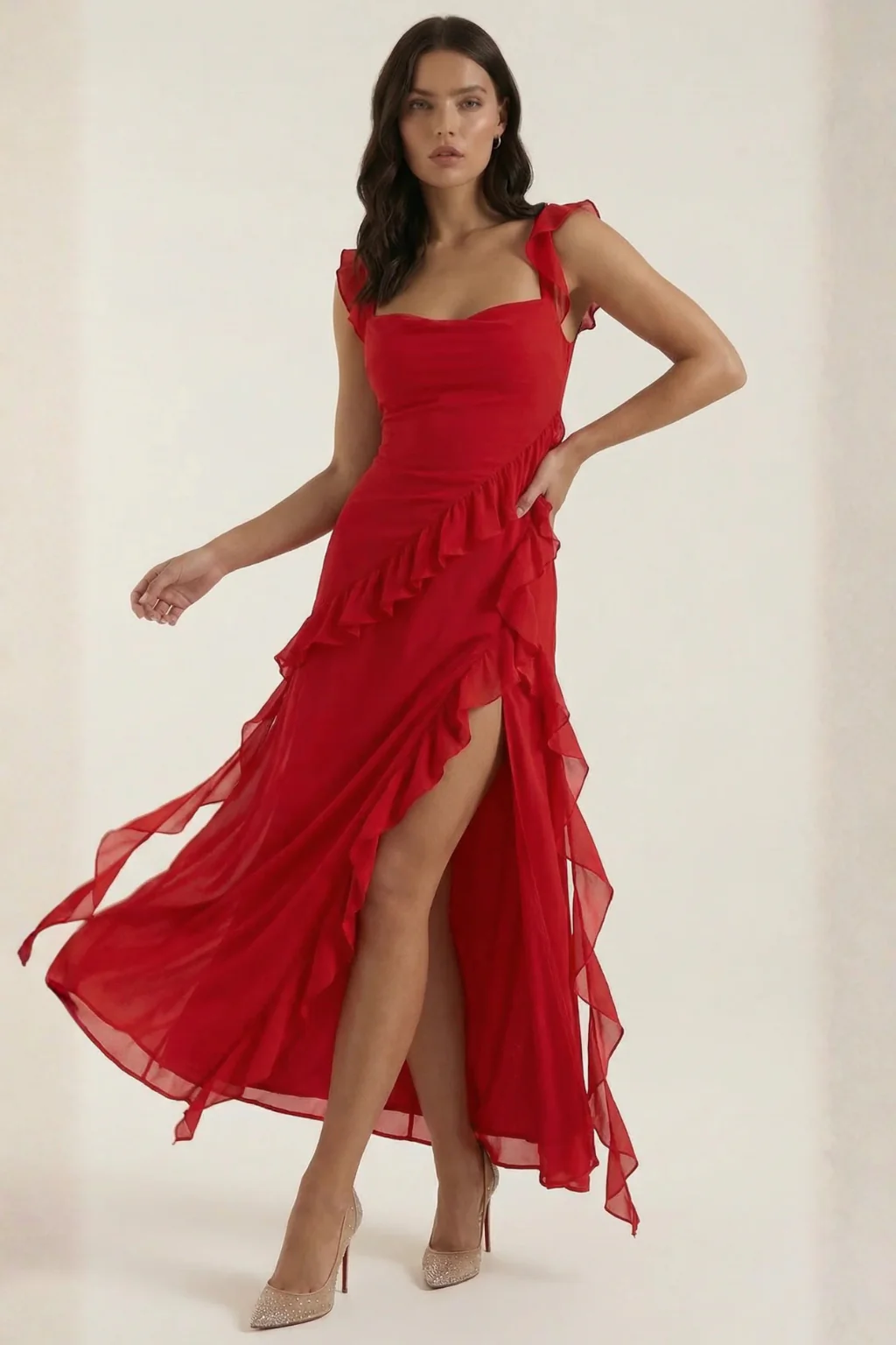 Clementine | Women Chiffon Ruffle Graduation Dress with Side Slit - Image 9
