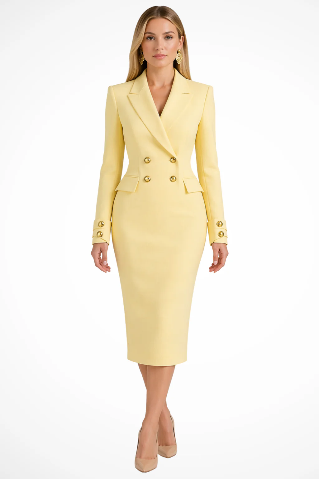 Constance | Women Double Breasted Blazer Midi Dress with Gold Buttons - Image 6