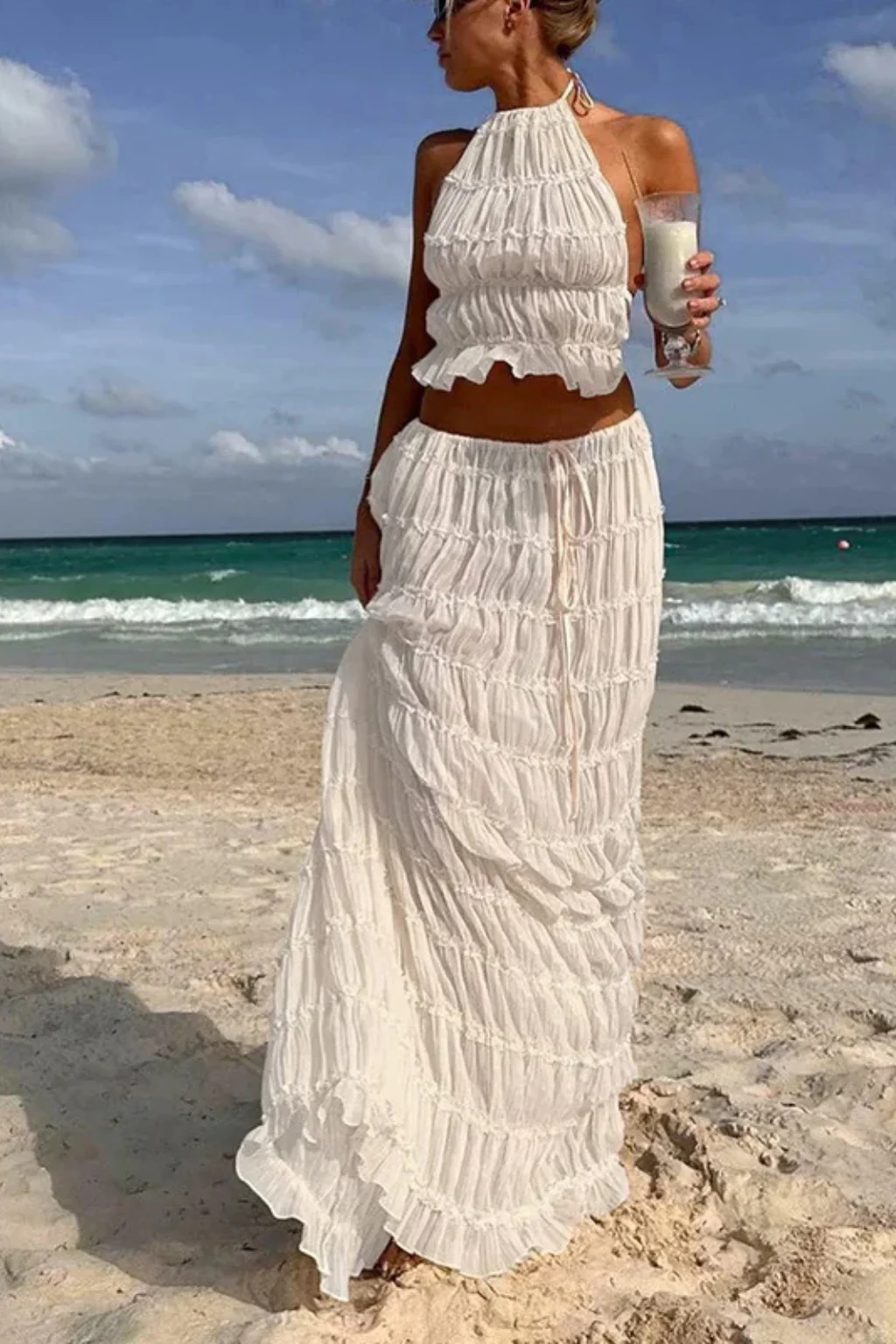 Cora | Women Ruched Halter Top and Maxi Skirt 2 Piece Set - Image 5