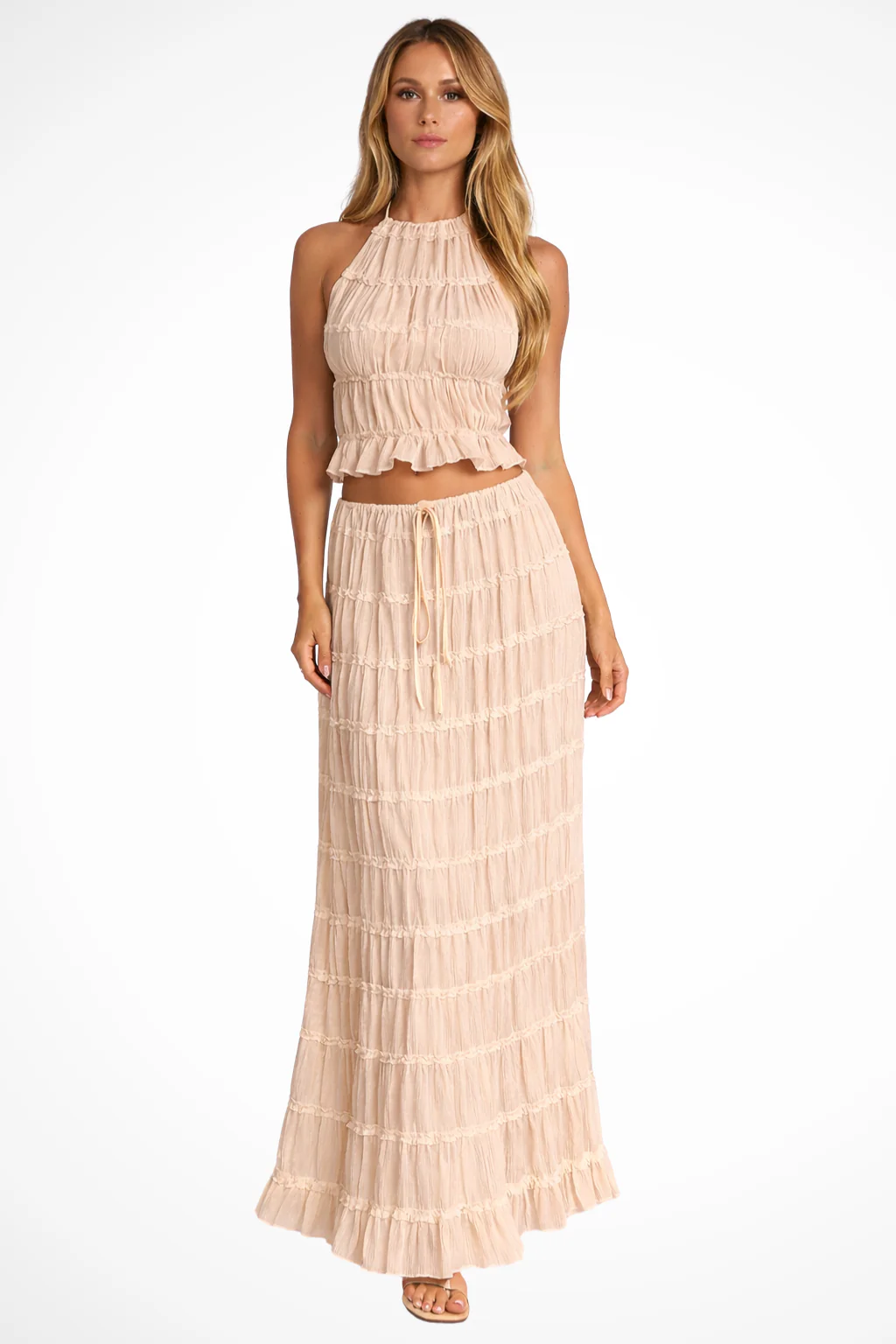 Cora | Women Ruched Halter Top and Maxi Skirt 2 Piece Set - Image 7