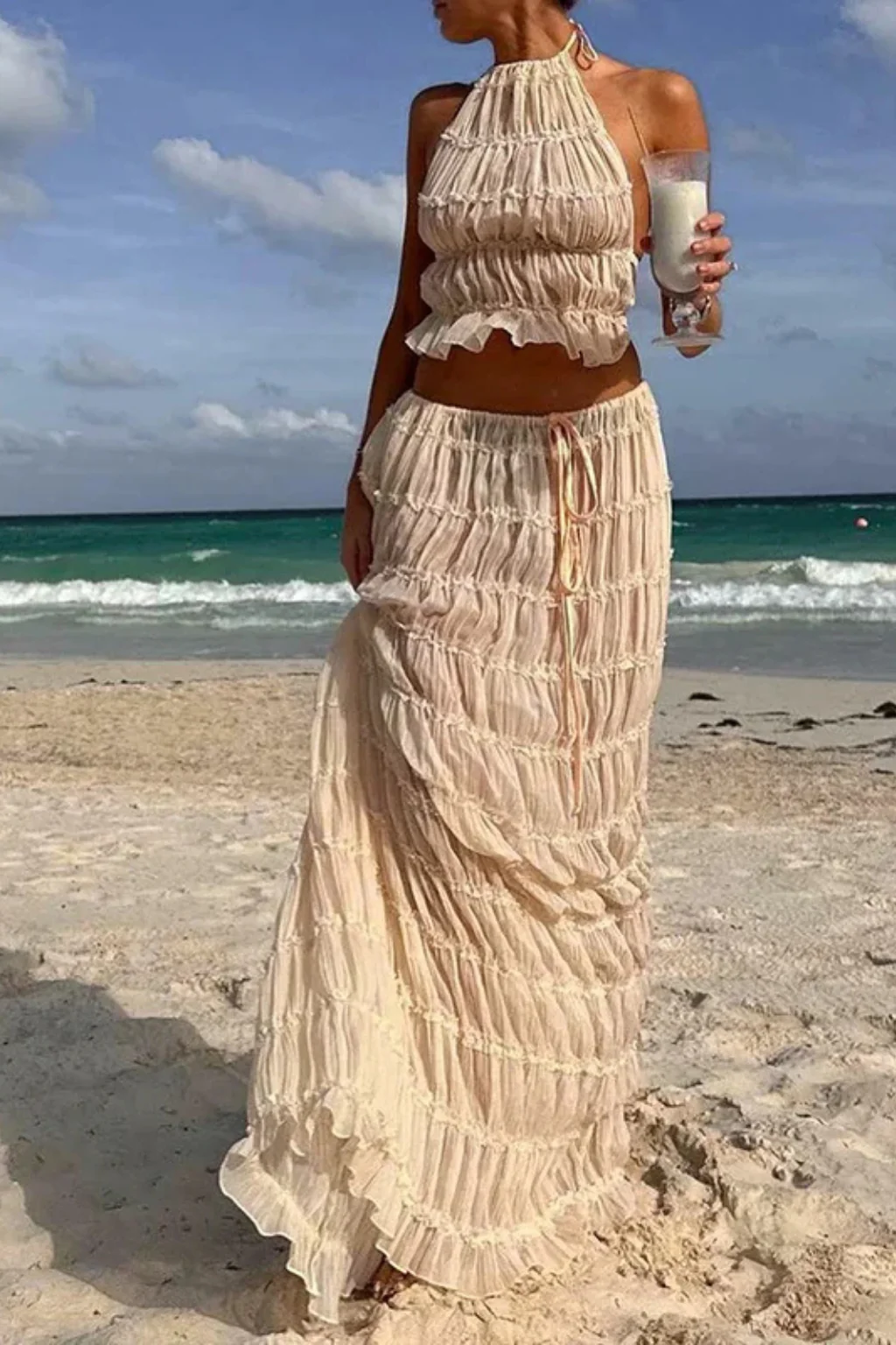 Cora | Women Ruched Halter Top and Maxi Skirt 2 Piece Set - Image 8