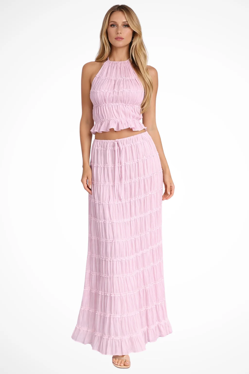 Cora | Women Ruched Halter Top and Maxi Skirt 2 Piece Set - Image 9