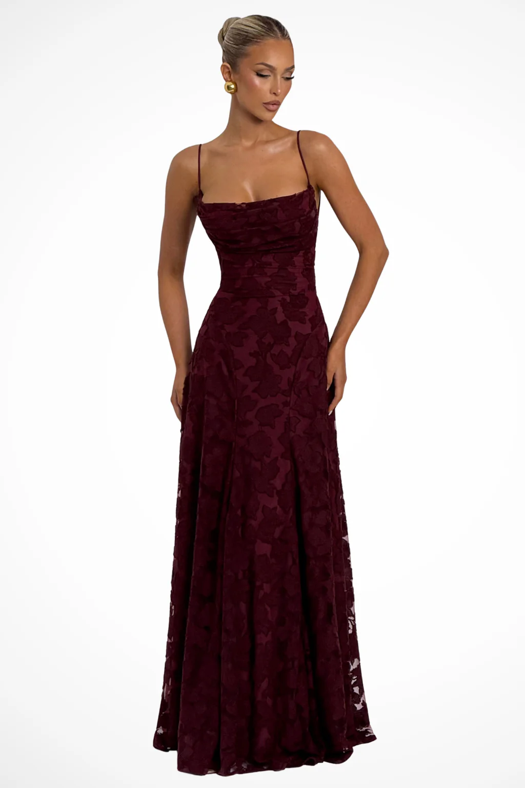 Cordelia | Women Cowl Neck Floral Lace Wedding Guest Maxi Dress - Image 11