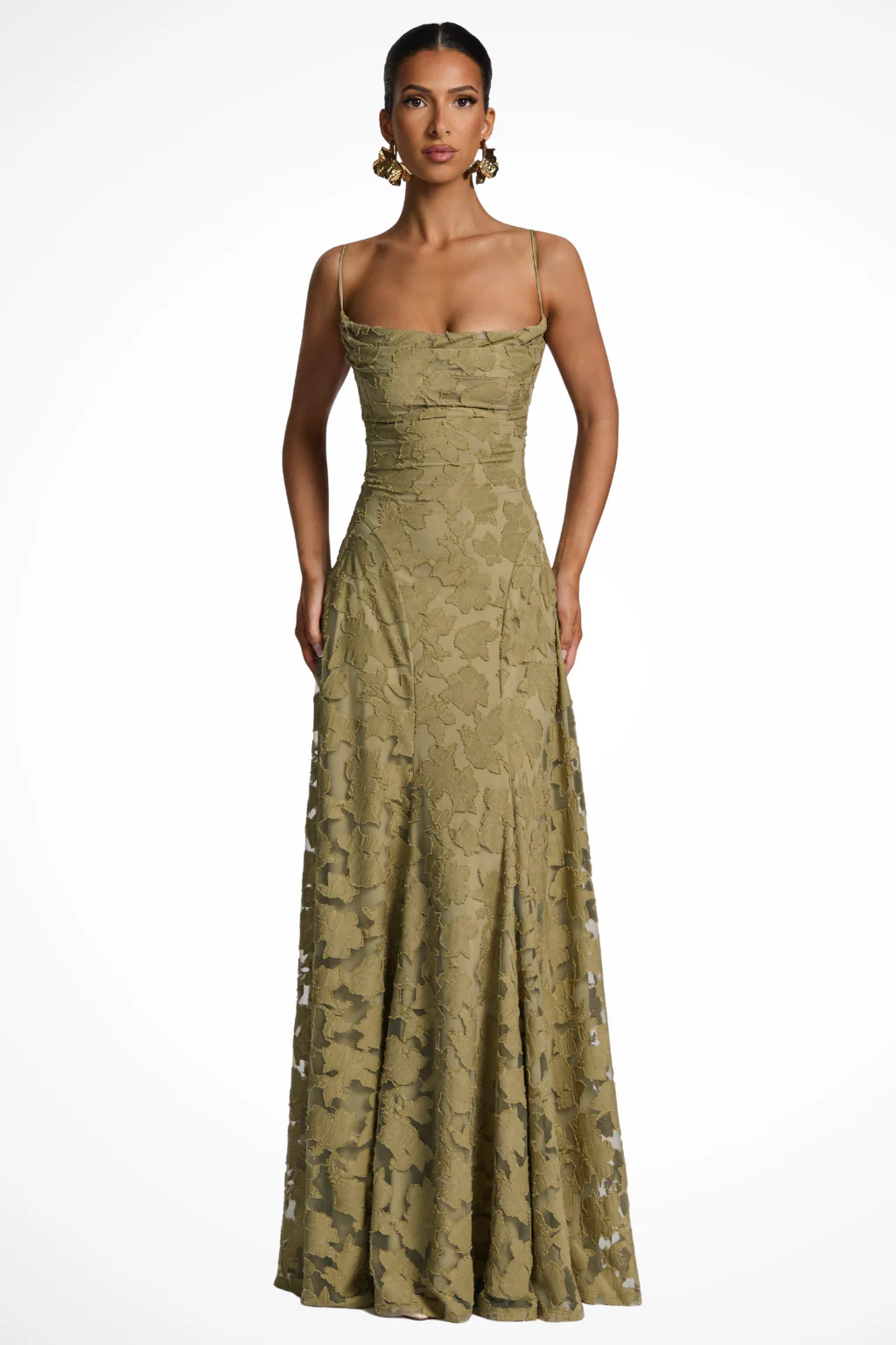 Cordelia | Women Cowl Neck Floral Lace Wedding Guest Maxi Dress - Image 3