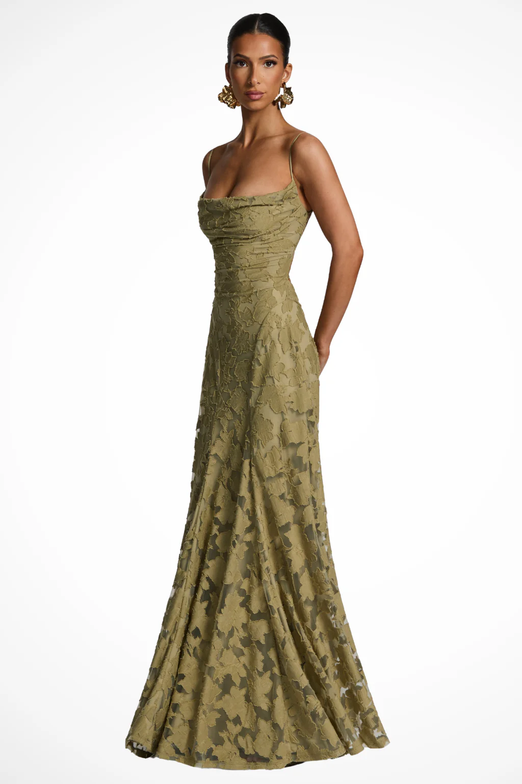 Cordelia | Women Cowl Neck Floral Lace Wedding Guest Maxi Dress - Image 5