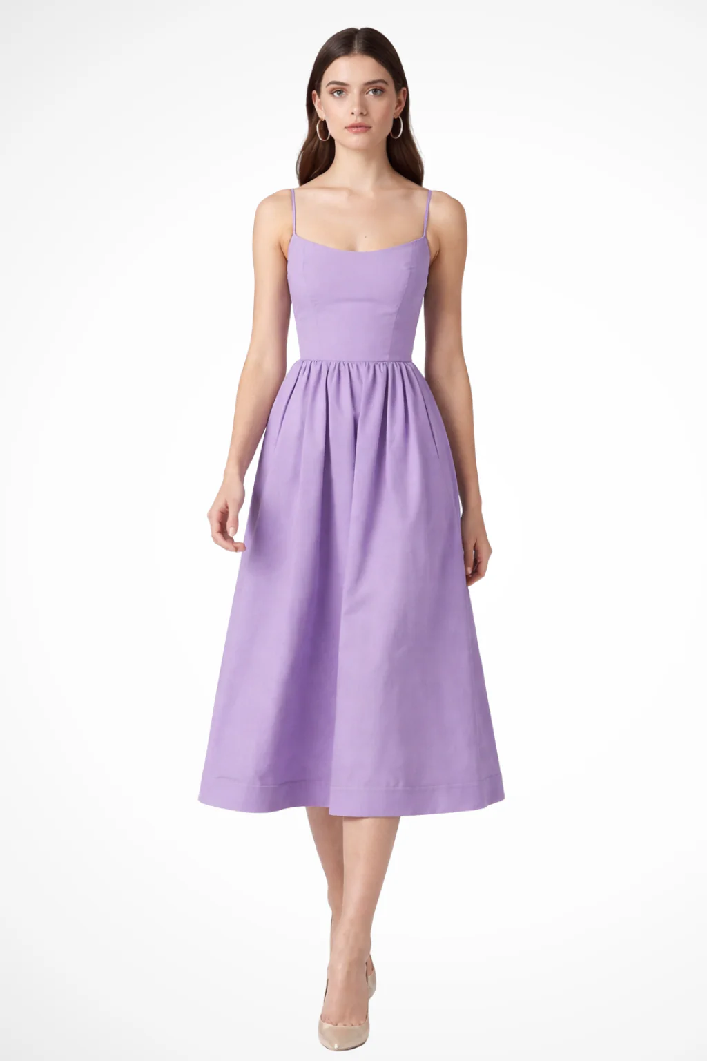 Cordelia | Women Lavender Strappy Fit and Flare Midi Wedding Guest Dress