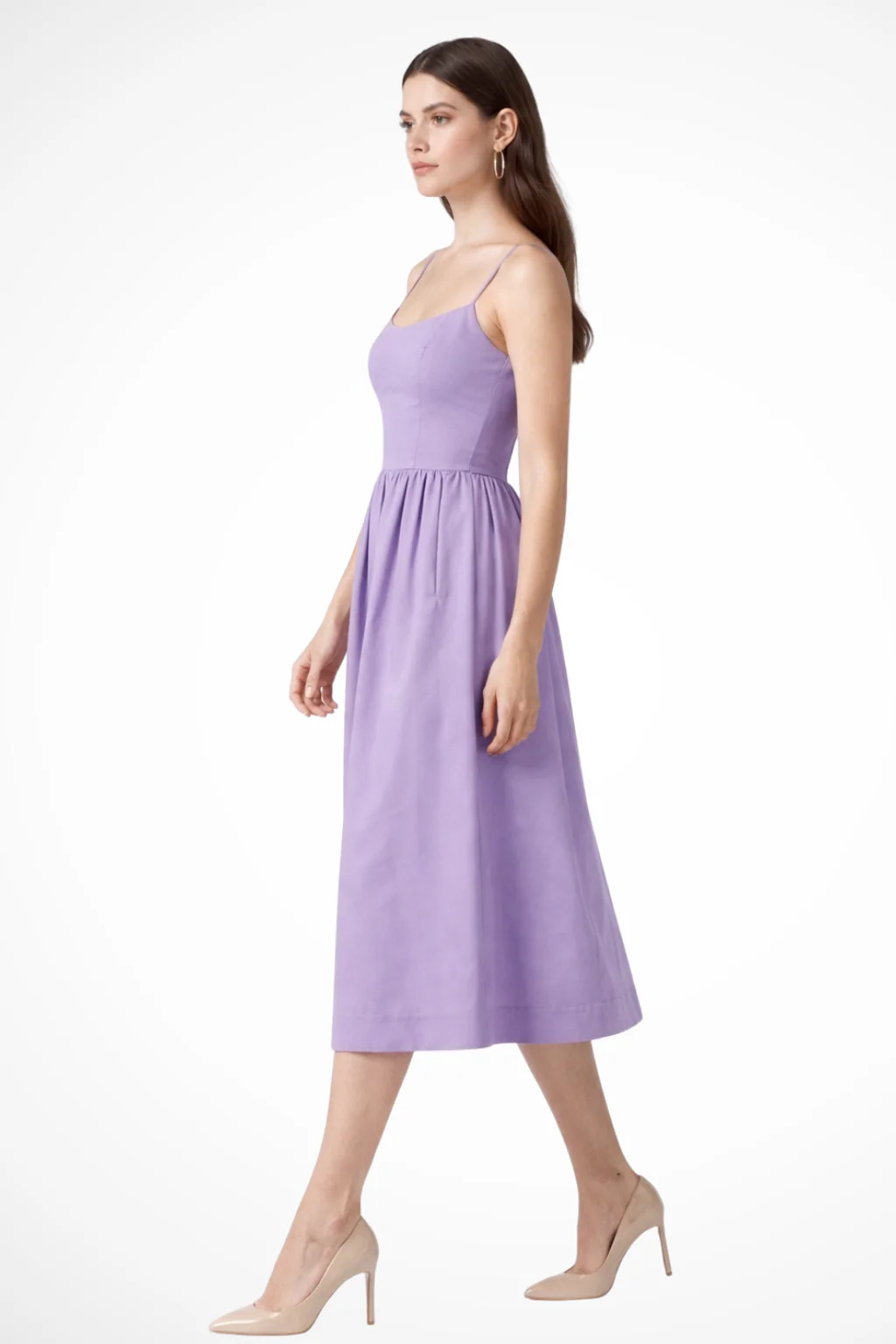 Cordelia | Women Lavender Strappy Fit and Flare Midi Wedding Guest Dress - Image 2
