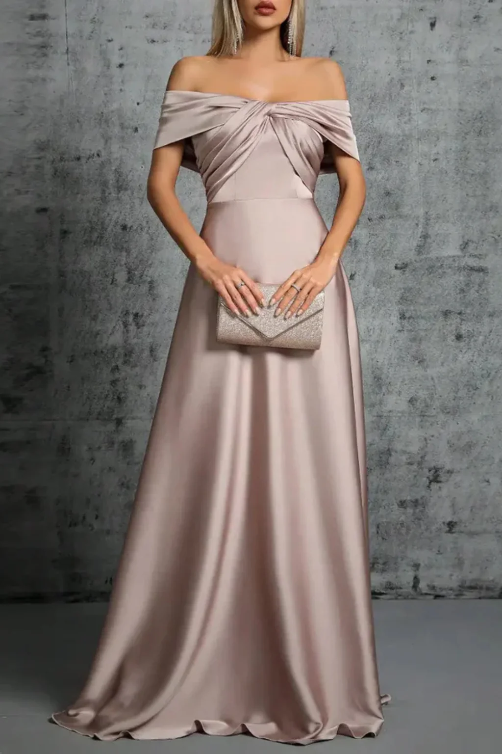 Cordelia | Women Off Shoulder Twisted Pleated Satin Wedding Guest Maxi Dress - Image 6