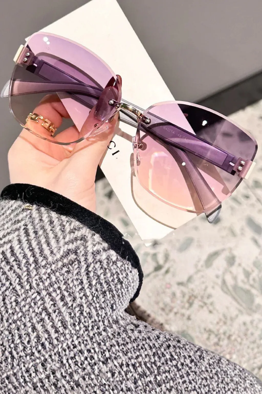 Cordelia | Women Rimless Cat Eye Gradient Sunglasses - Image 8