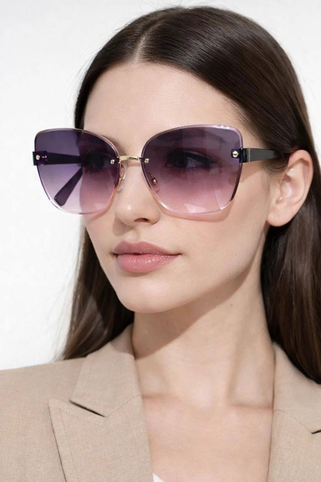 Cordelia | Women Rimless Cat Eye Gradient Sunglasses - Image 9