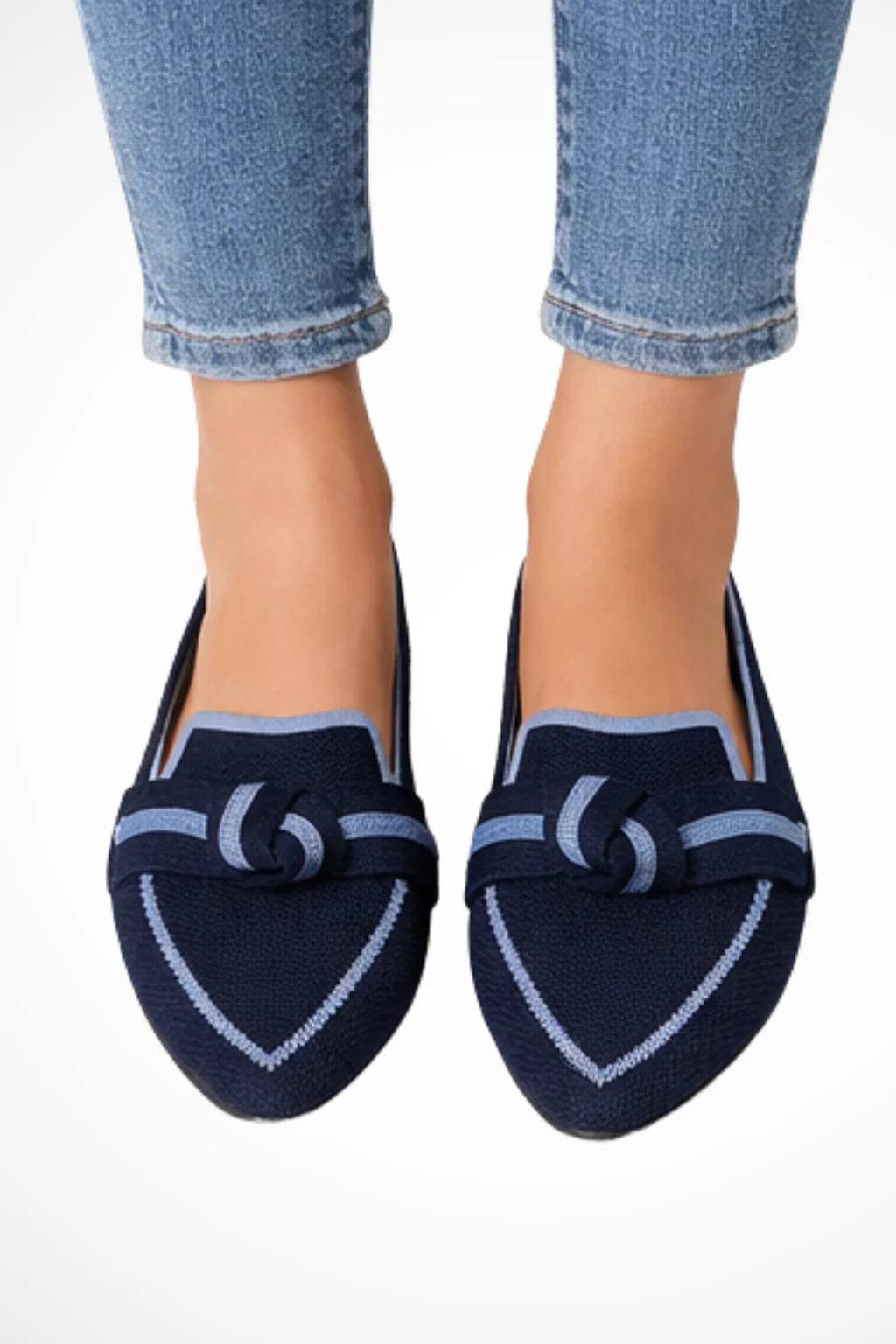 Corinna | Women Contrast Trim Knot Detail Pointed Toe Flat Slip On Loafers - Image 13