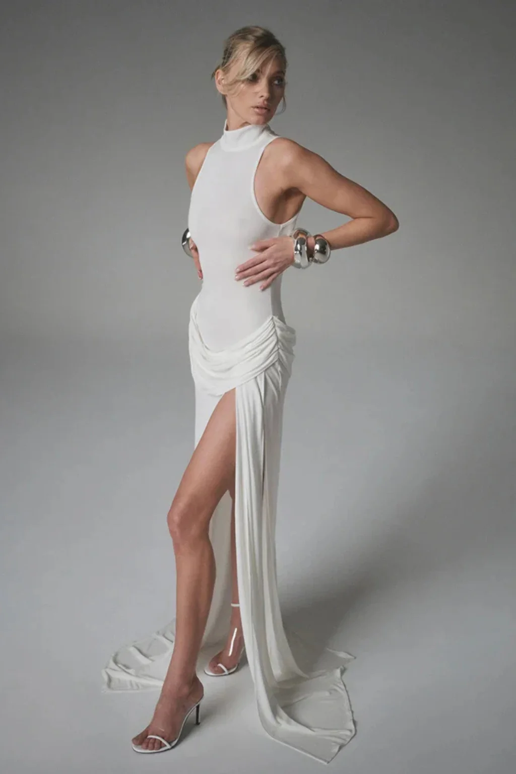 Cosima | Women High Neck Sleeveless Wedding Guest Maxi Dress with Side Split - Image 5