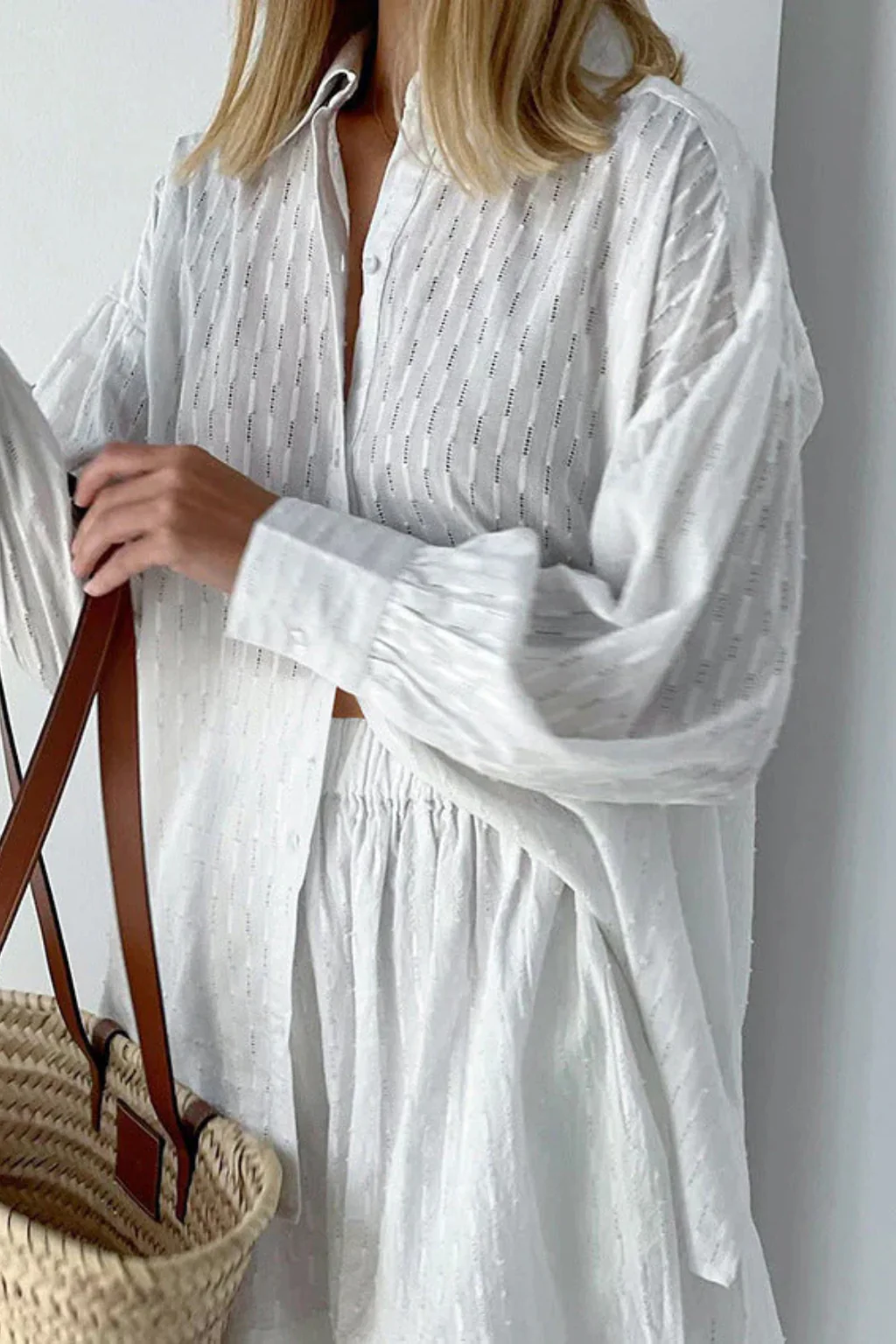 Darla | Women Oversized Long Sleeve Broderie Shirt and Matching Shorts Summer Set - Image 3