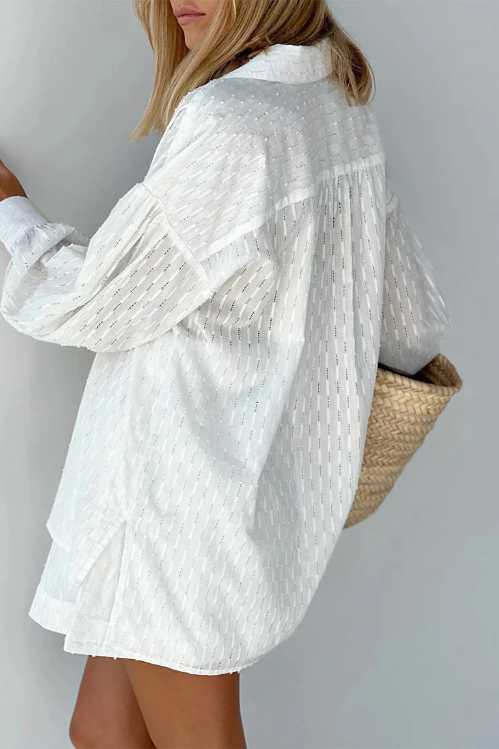 Darla | Women Oversized Long Sleeve Broderie Shirt and Matching Shorts Summer Set - Image 4
