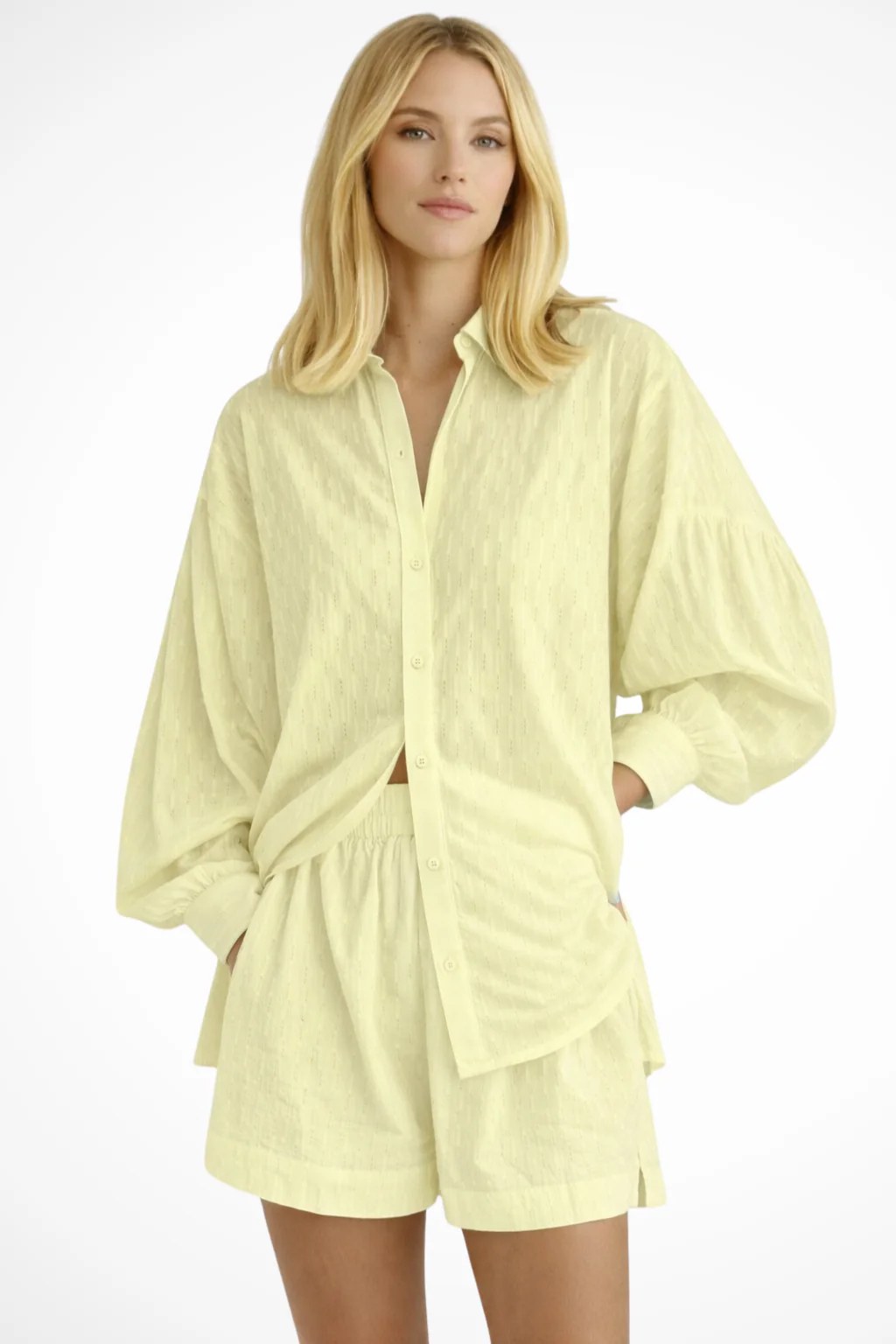 Darla | Women Oversized Long Sleeve Broderie Shirt and Matching Shorts Summer Set - Image 7