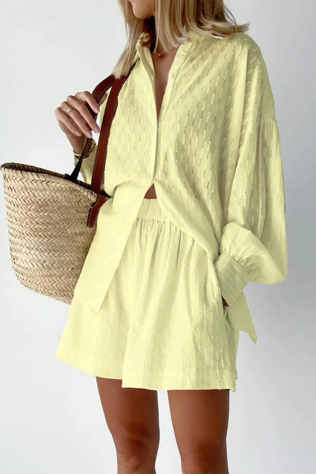Darla | Women Oversized Long Sleeve Broderie Shirt and Matching Shorts Summer Set - Image 8