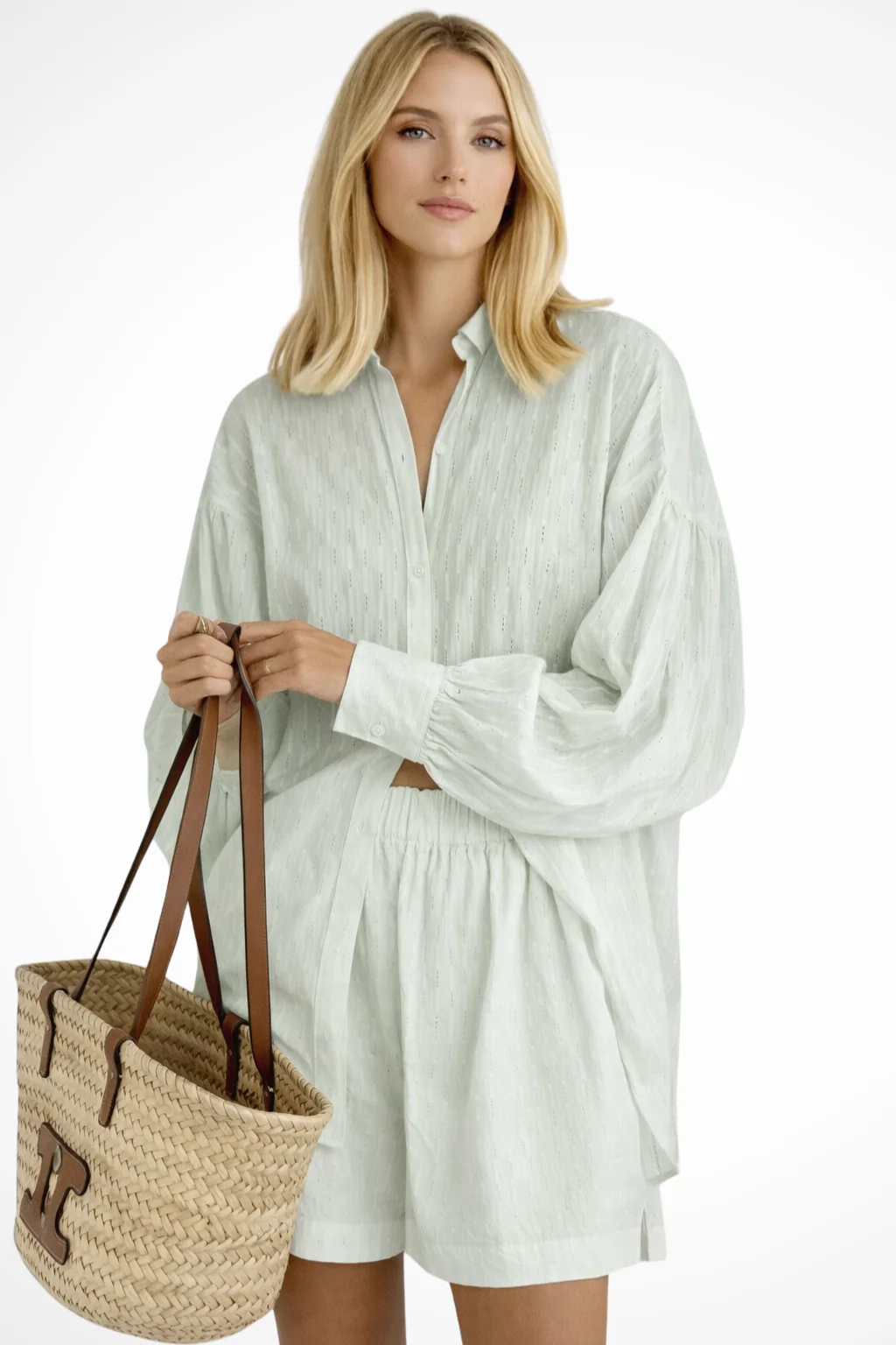 Darla | Women Oversized Long Sleeve Broderie Shirt and Matching Shorts Summer Set - Image 9