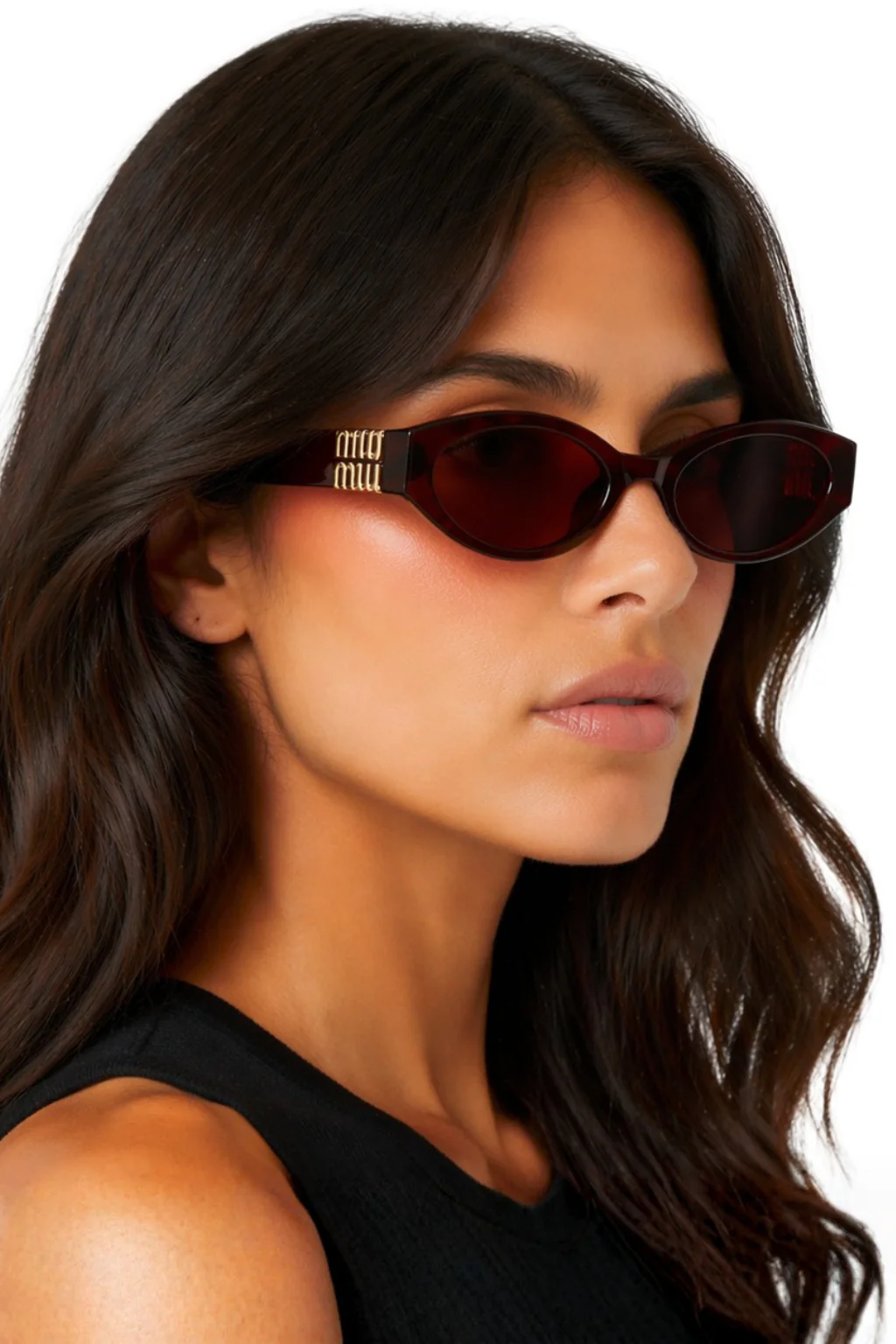 Delphine | Women Cat Eye Gold Detail Oval Sunglasses - Image 2