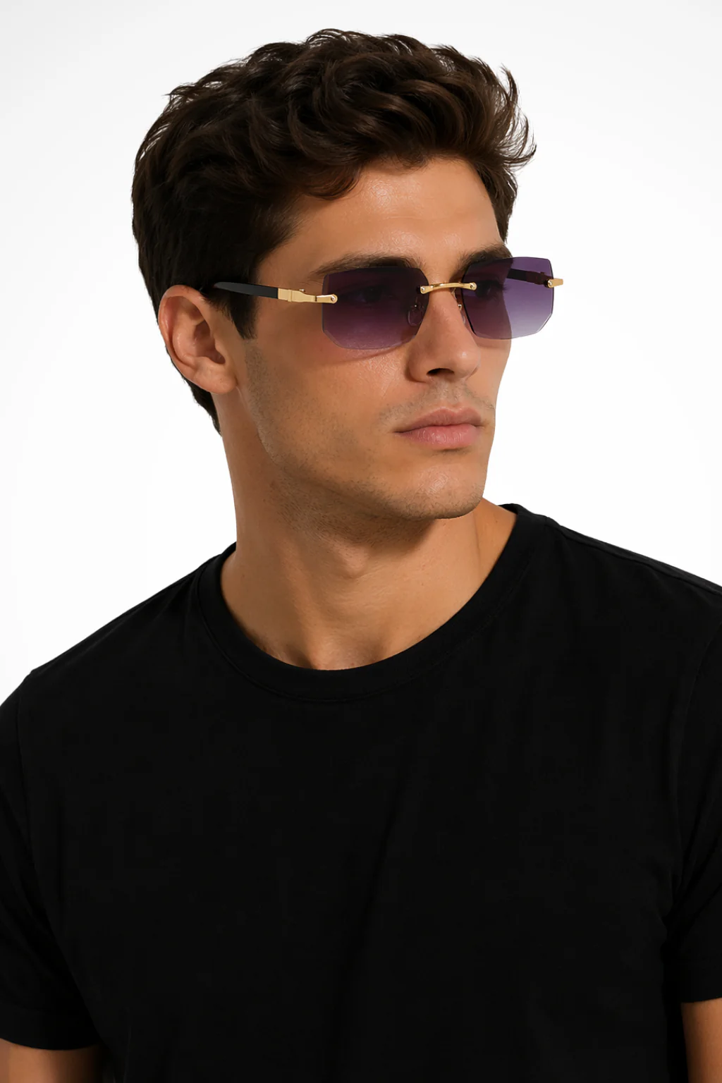 Donovan | Men Rimless Rectangle Gold Detail Sunglasses - Image 3