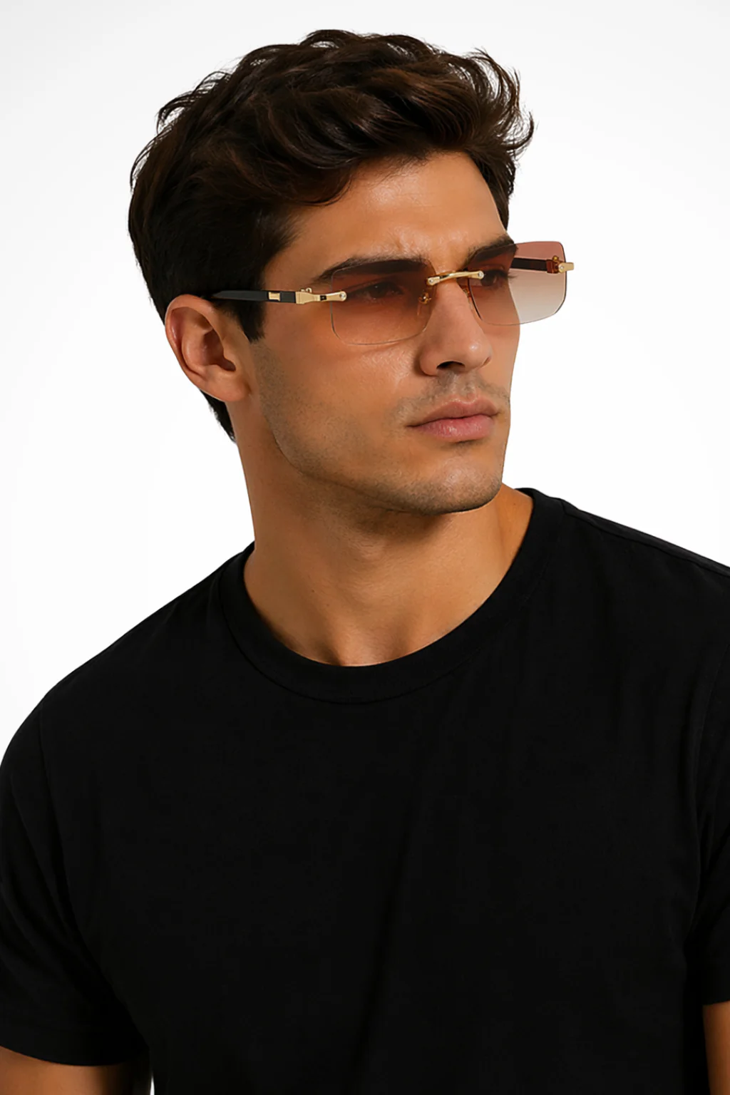 Donovan | Men Rimless Rectangle Gold Detail Sunglasses - Image 5