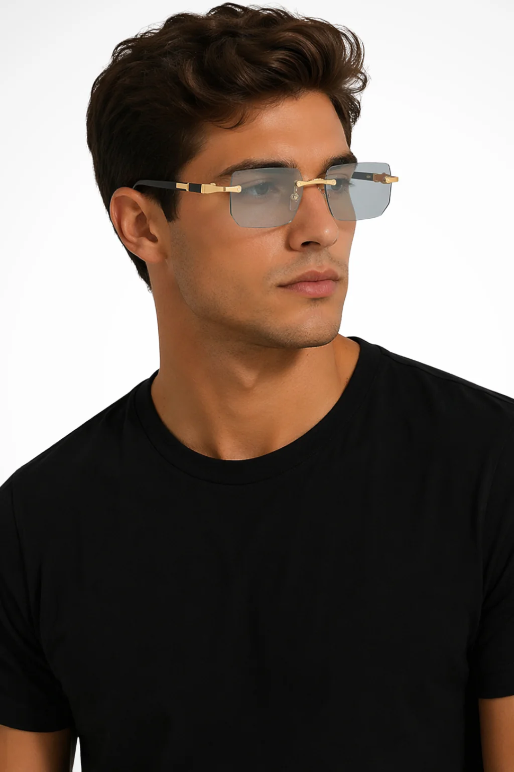Donovan | Men Rimless Rectangle Gold Detail Sunglasses - Image 7
