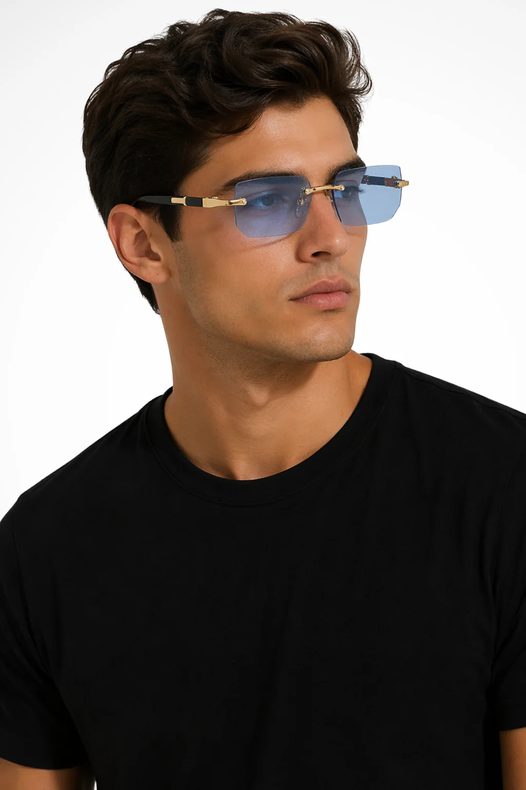 Donovan | Men Rimless Rectangle Gold Detail Sunglasses - Image 9