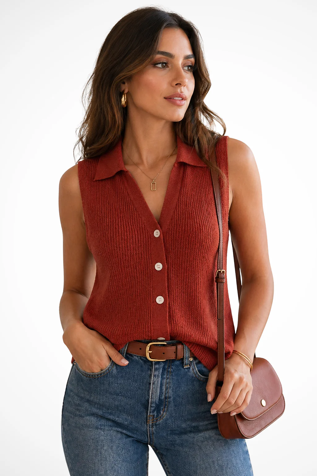 Dulcie | Women Sleeveless Collared Button Front Ribbed Knit Summer Cardigan - Image 5