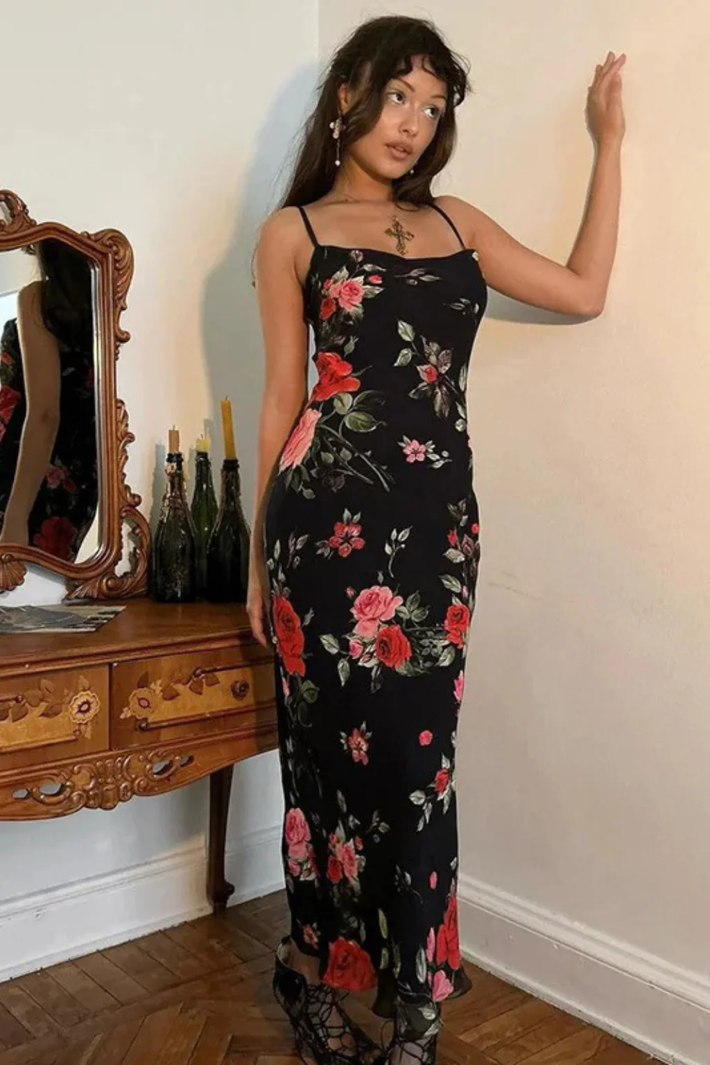 Elara | Women Floral Spaghetti Strap Maxi Summer Wedding Dress - Image 7