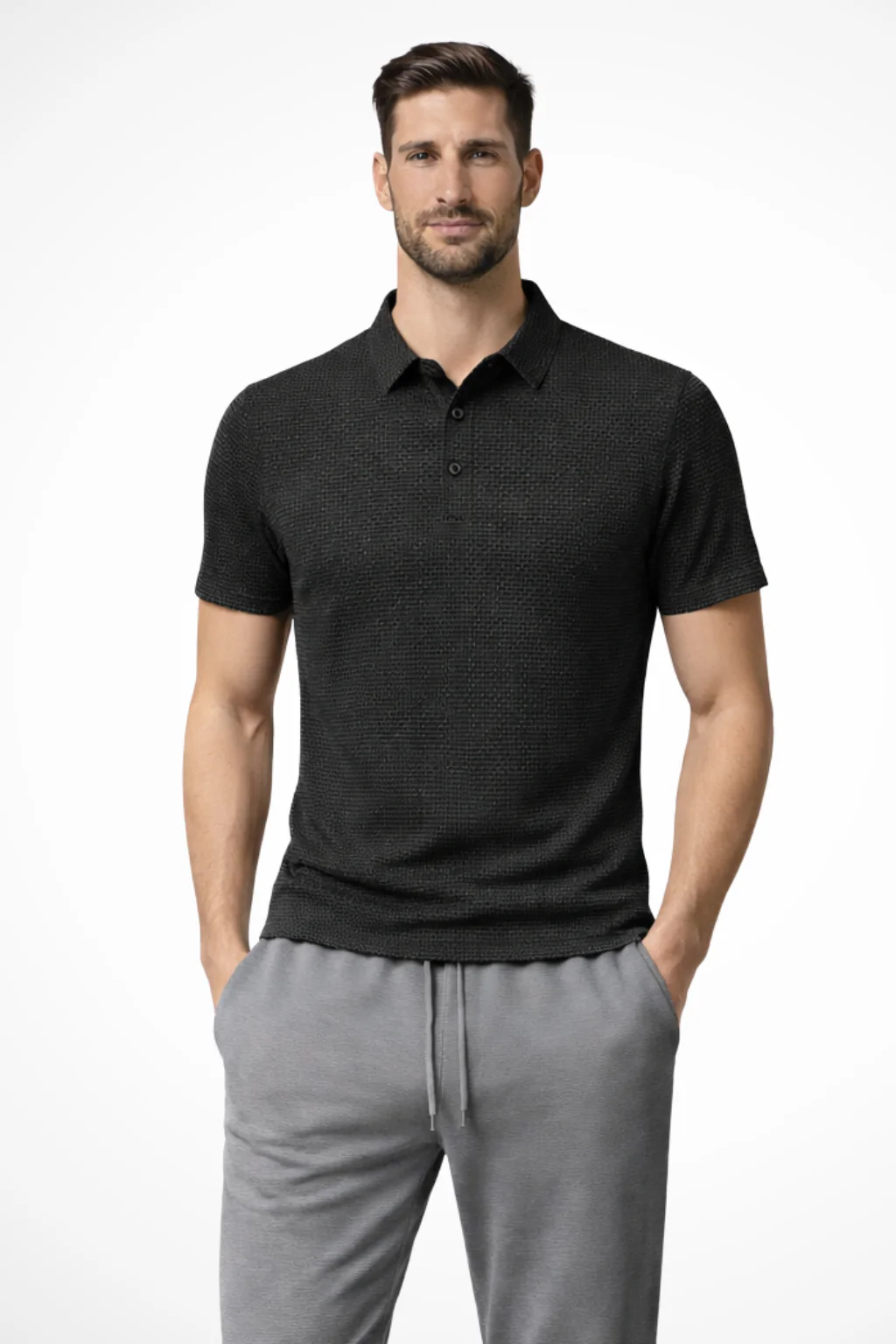 Elliot | Men Waffle Knit Short Sleeve Formal Polo Shirt - Image 3