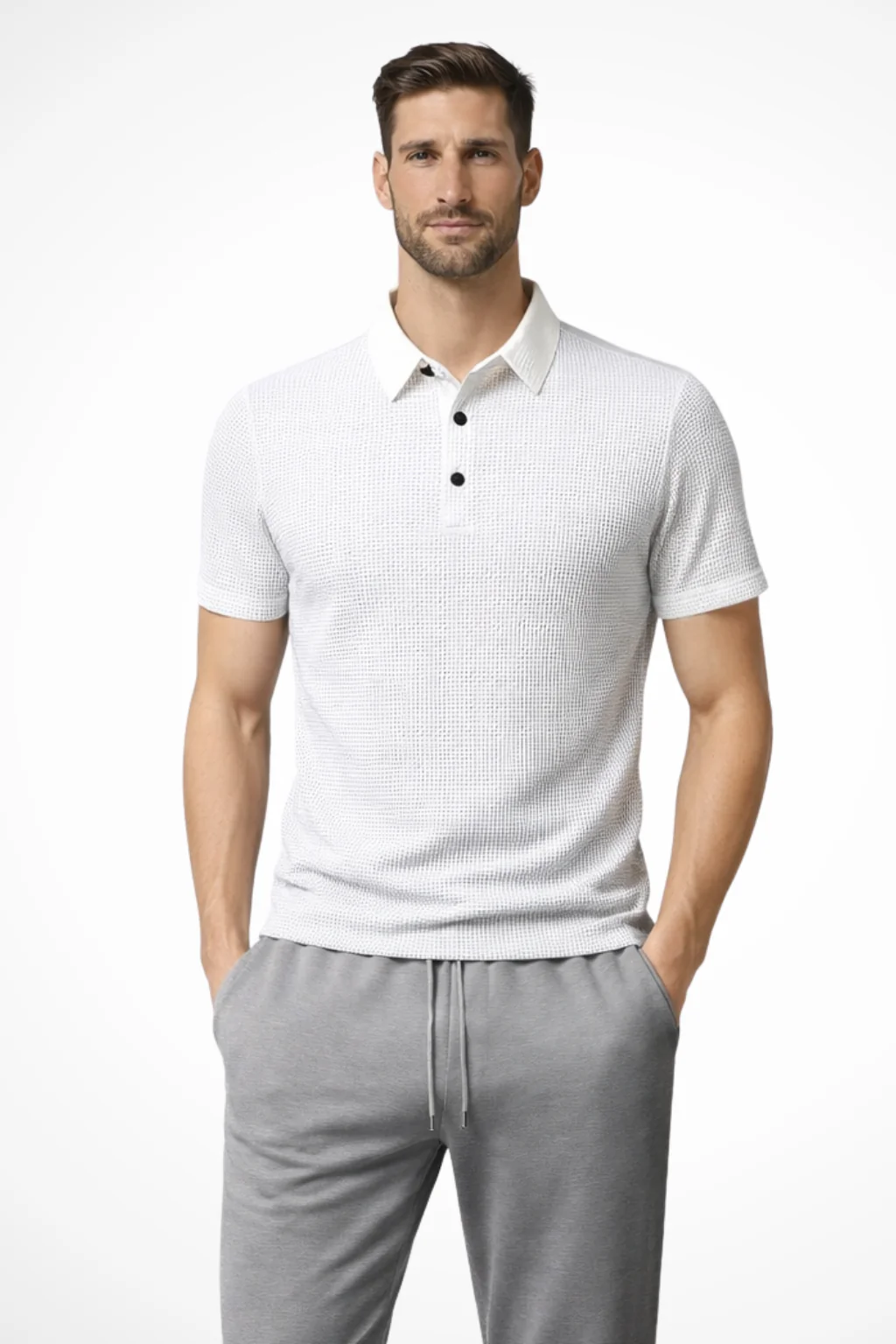 Elliot | Men Waffle Knit Short Sleeve Formal Polo Shirt - Image 9