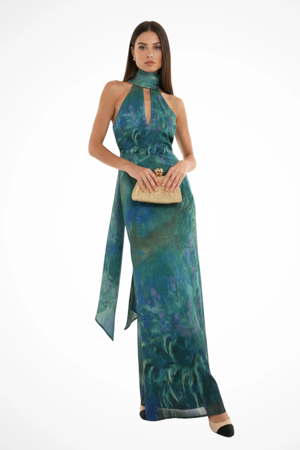 Emmeline | Women Printed Halter Neck Keyhole Maxi Dress - Image 2