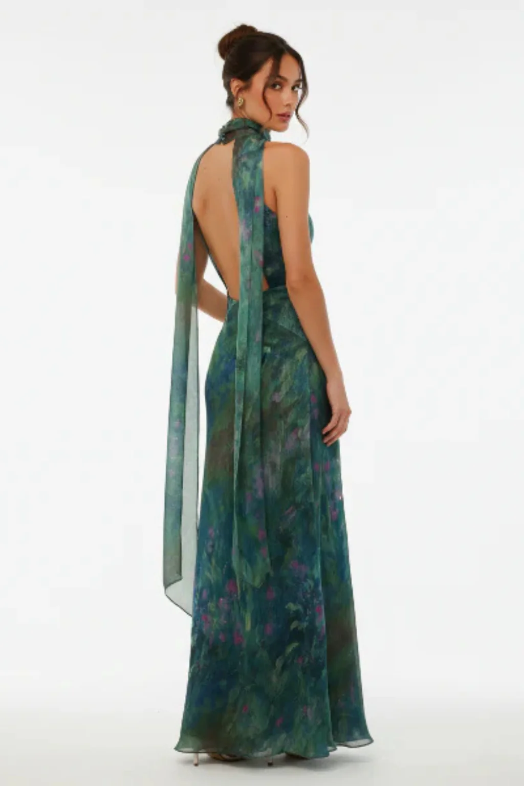 Emmeline | Women Printed Halter Neck Keyhole Maxi Dress - Image 3